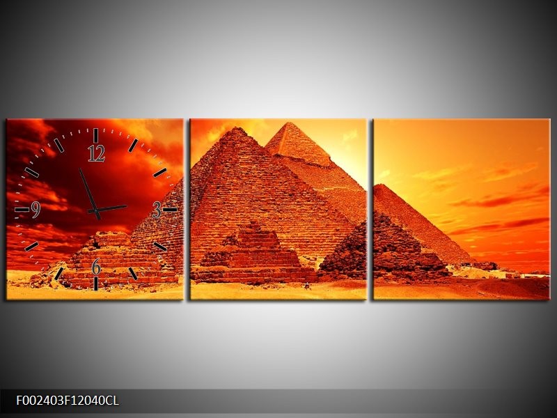 Klok schilderij Piramide | Geel, Rood, Oranje | 120x40cm 3Luik
