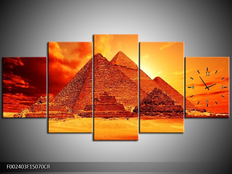 Klok schilderij Piramide | Geel, Rood, Oranje | 150x70cm 5Luik