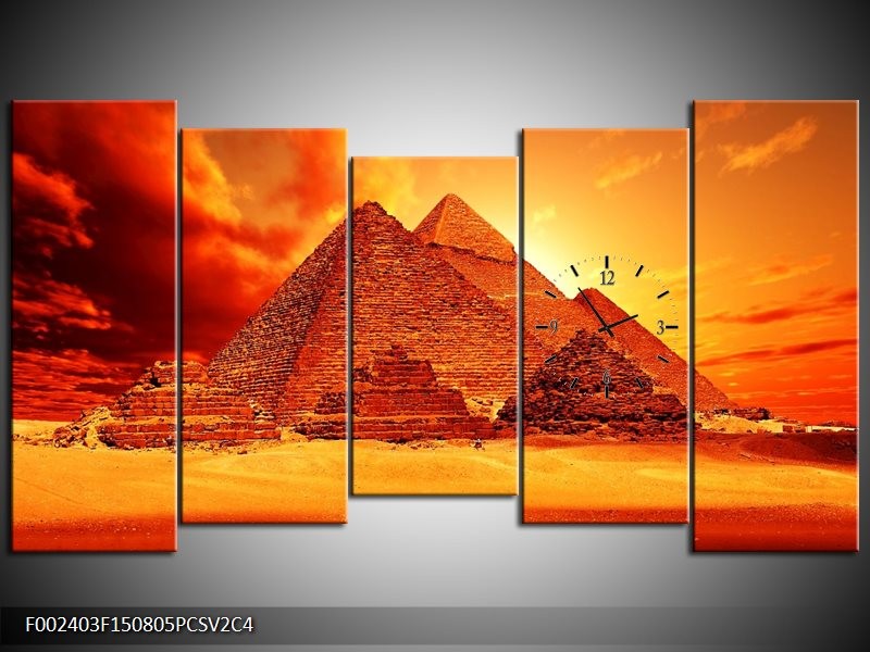 Klok schilderij Piramide | Geel, Rood, Oranje | 150x80cm 5Luik