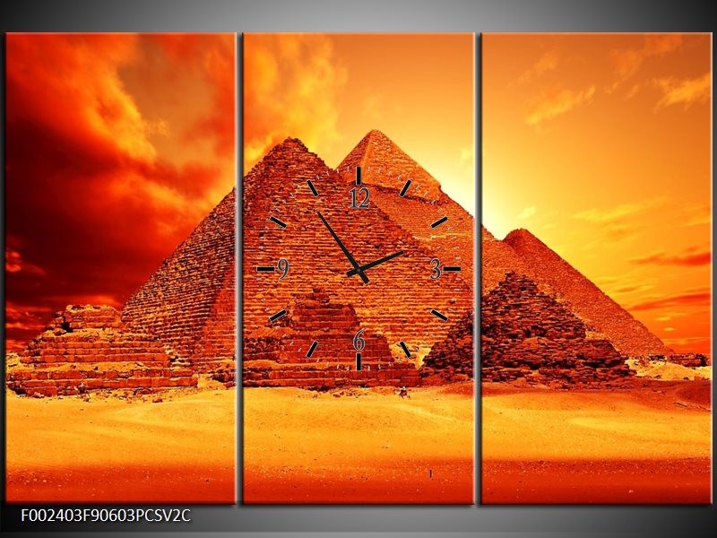Klok schilderij Piramide | Geel, Rood, Oranje | 90x60cm 3Luik