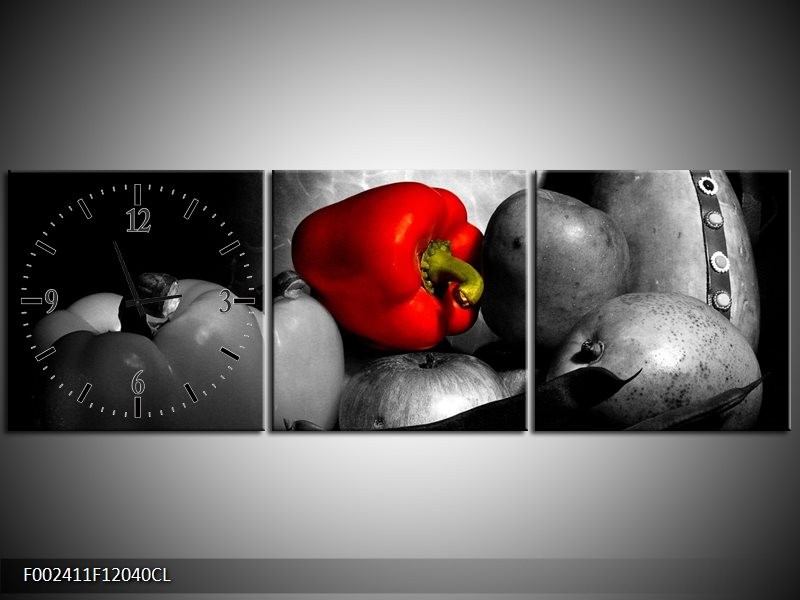 Klok schilderij Groente | Rood, Grijs, Zwart | 120x40cm 3Luik