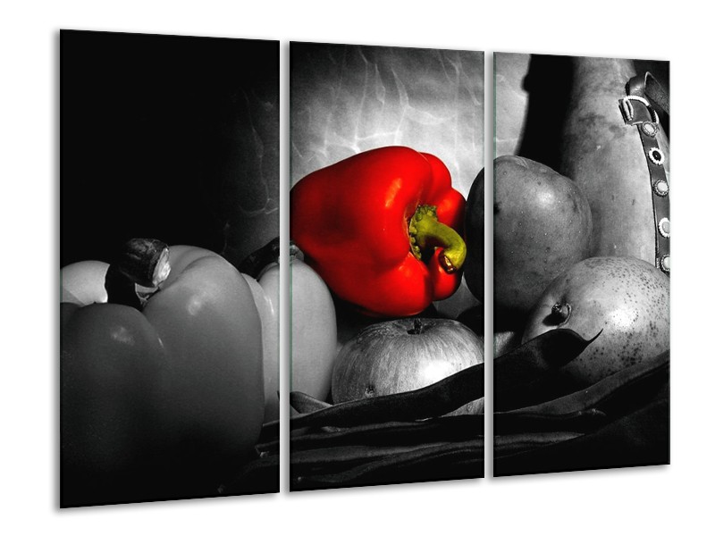 Canvas schilderij Groente | Rood, Grijs, Zwart | 120x80cm 3Luik