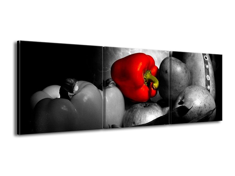 Canvas schilderij Groente | Rood, Grijs, Zwart | 150x50cm 3Luik