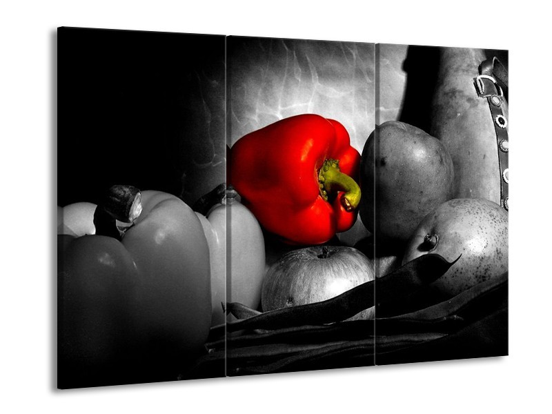 Canvas schilderij Groente | Rood, Grijs, Zwart | 90x60cm 3Luik