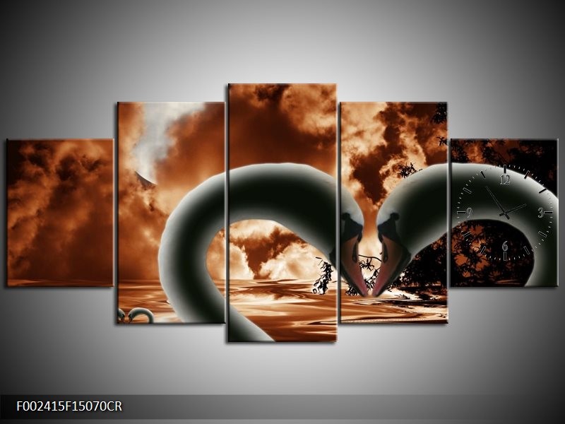 Klok schilderij Vogels | Bruin, Wit, Zwart | 150x70cm 5Luik