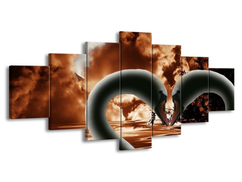 Canvas schilderij Vogels | Bruin, Wit, Zwart | 210x100cm 7Luik