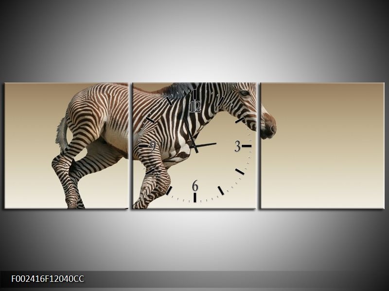 Klok schilderij Zebra | Zwart, Wit, Bruin | 120x40cm 3Luik