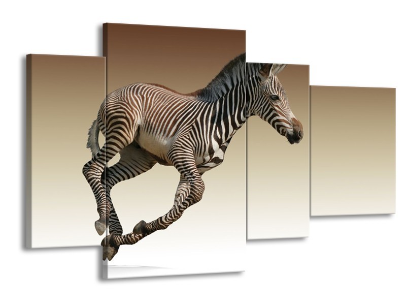 Canvas schilderij Zebra | Zwart, Wit, Bruin | 120x75cm 4Luik