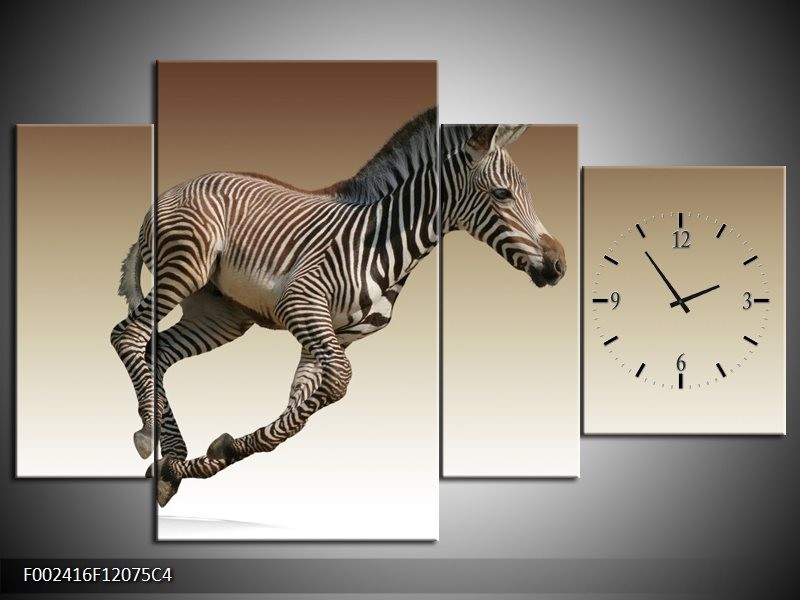 Klok schilderij Zebra | Zwart, Wit, Bruin | 120x75cm 4Luik
