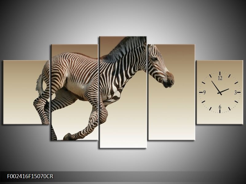 Klok schilderij Zebra | Zwart, Wit, Bruin | 150x70cm 5Luik
