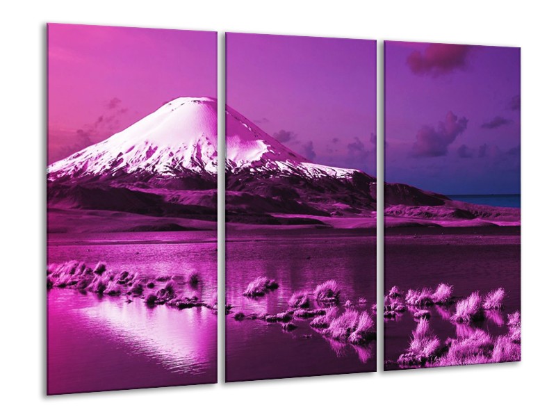 Canvas schilderij Bergen | Paars, Wit, Zwart | 120x80cm 3Luik