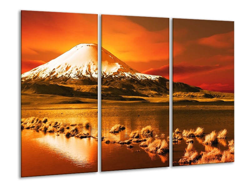 Canvas schilderij Bergen | Oranje, Wit, Zwart | 120x80cm 3Luik