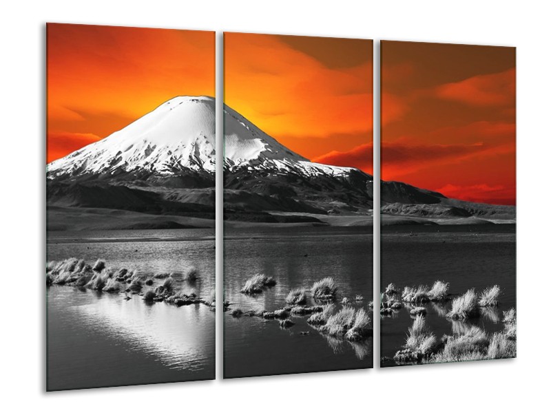 Canvas schilderij Bergen | Oranje, Wit, Zwart | 120x80cm 3Luik