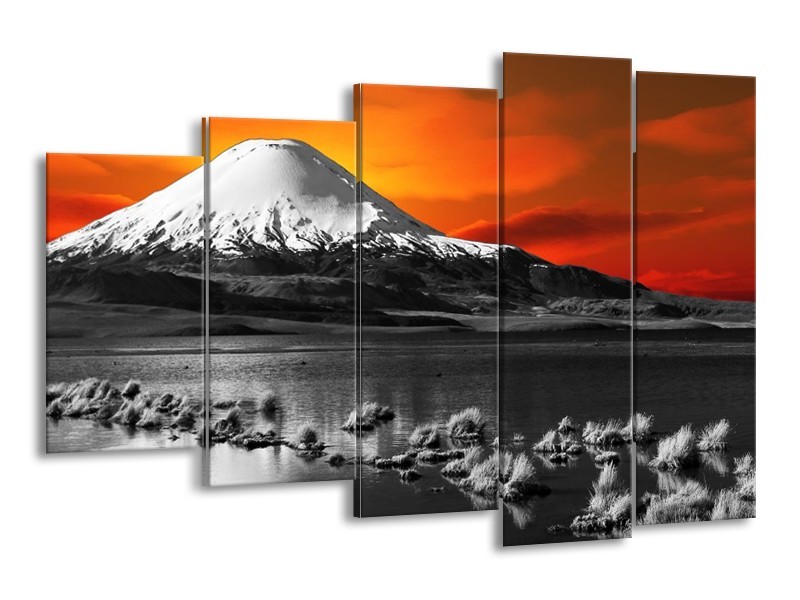 Glas schilderij Bergen | Oranje, Wit, Zwart | 150x100cm 5Luik