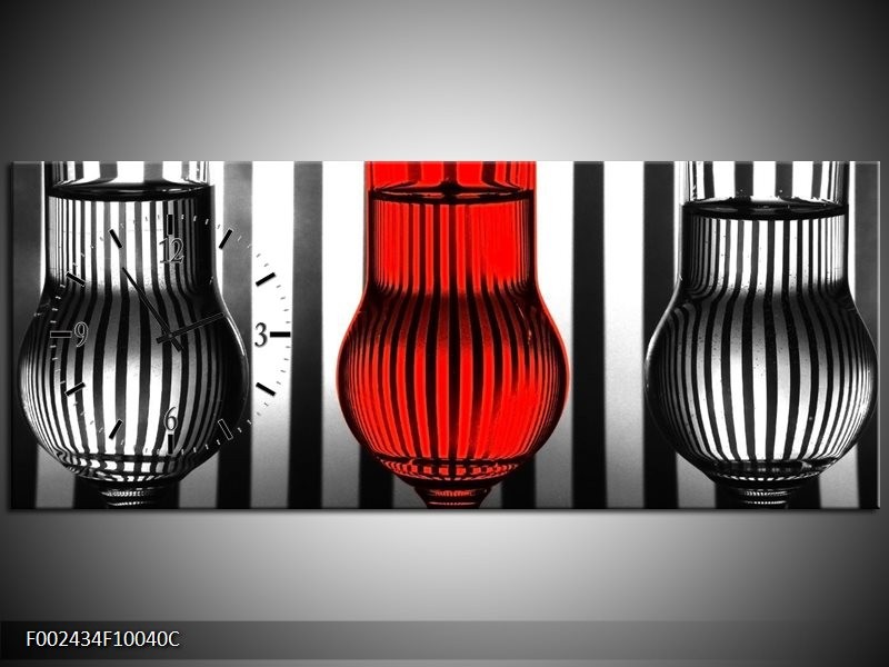 Klok schilderij Glas | Rood, Zwart, Grijs | 100x40cm 1Luik