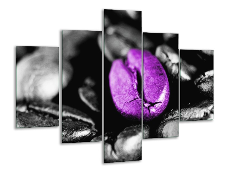 Canvas schilderij Koffie | Paars, Zwart, Grijs | 100x70cm 5Luik