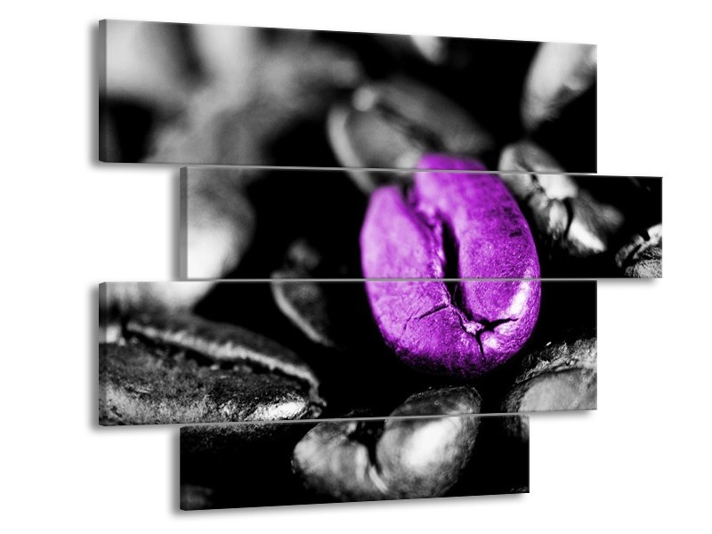 Canvas schilderij Koffie | Paars, Zwart, Grijs | 115x85cm 4Luik