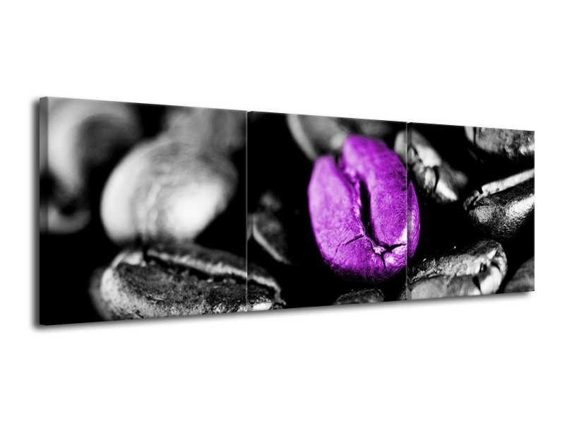 Canvas schilderij Koffie | Paars, Zwart, Grijs | 120x40cm 3Luik