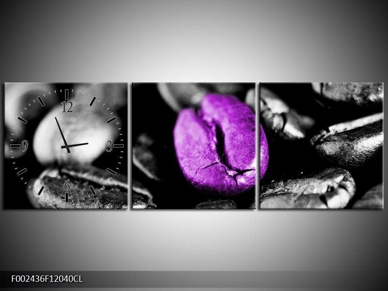 Klok schilderij Koffie | Paars, Zwart, Grijs | 120x40cm 3Luik