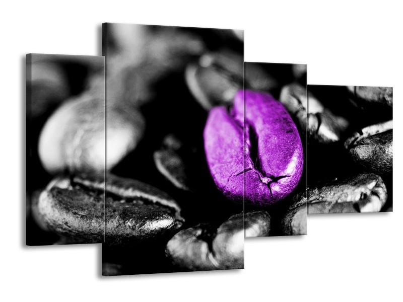 Canvas schilderij Koffie | Paars, Zwart, Grijs | 120x75cm 4Luik