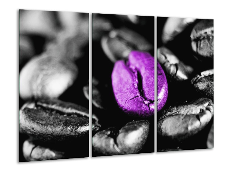 Canvas schilderij Koffie | Paars, Zwart, Grijs | 120x80cm 3Luik