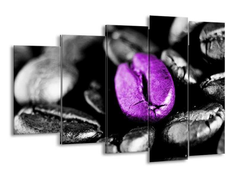 Canvas schilderij Koffie | Paars, Zwart, Grijs | 150x100cm 5Luik