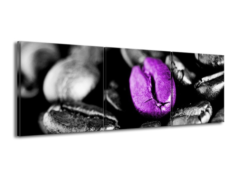 Canvas schilderij Koffie | Paars, Zwart, Grijs | 150x50cm 3Luik
