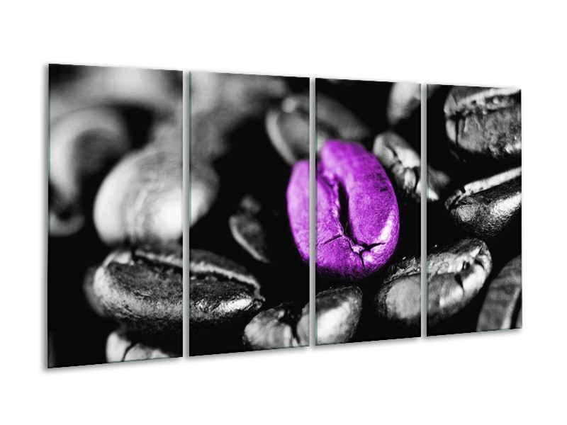 Canvas schilderij Koffie | Paars, Zwart, Grijs | 160x80cm 4Luik