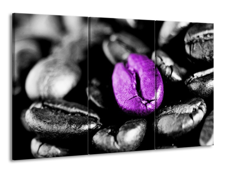 Canvas schilderij Koffie | Paars, Zwart, Grijs | 165x100cm 3Luik