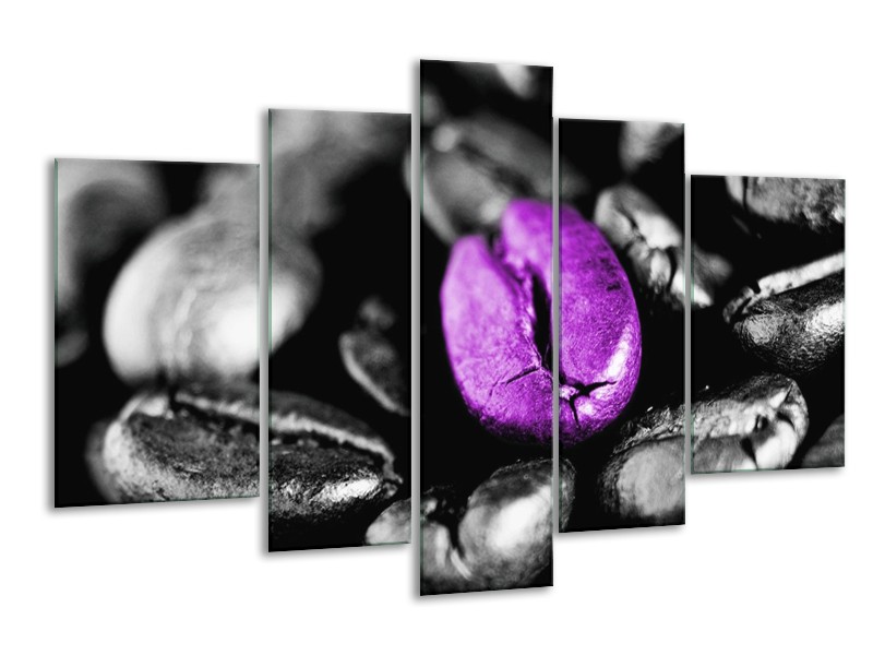 Canvas schilderij Koffie | Paars, Zwart, Grijs | 170x100cm 5Luik