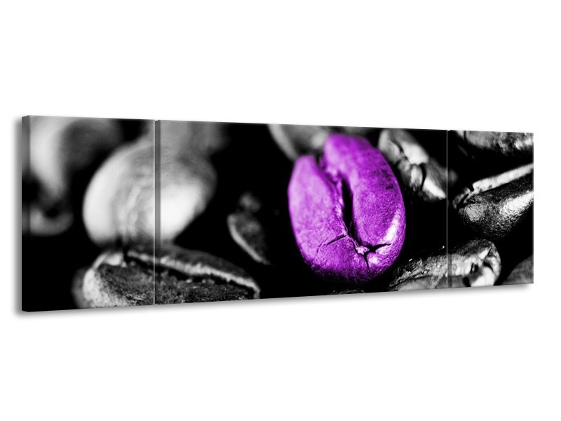 Canvas schilderij Koffie | Paars, Zwart, Grijs | 170x50cm 3Luik