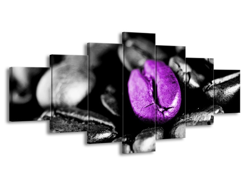 Canvas schilderij Koffie | Paars, Zwart, Grijs | 210x100cm 7Luik