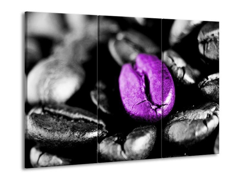 Canvas schilderij Koffie | Paars, Zwart, Grijs | 90x60cm 3Luik