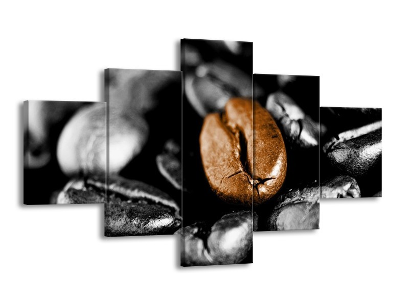 Canvas schilderij Koffie | Bruin, Zwart, Grijs | 125x70cm 5Luik