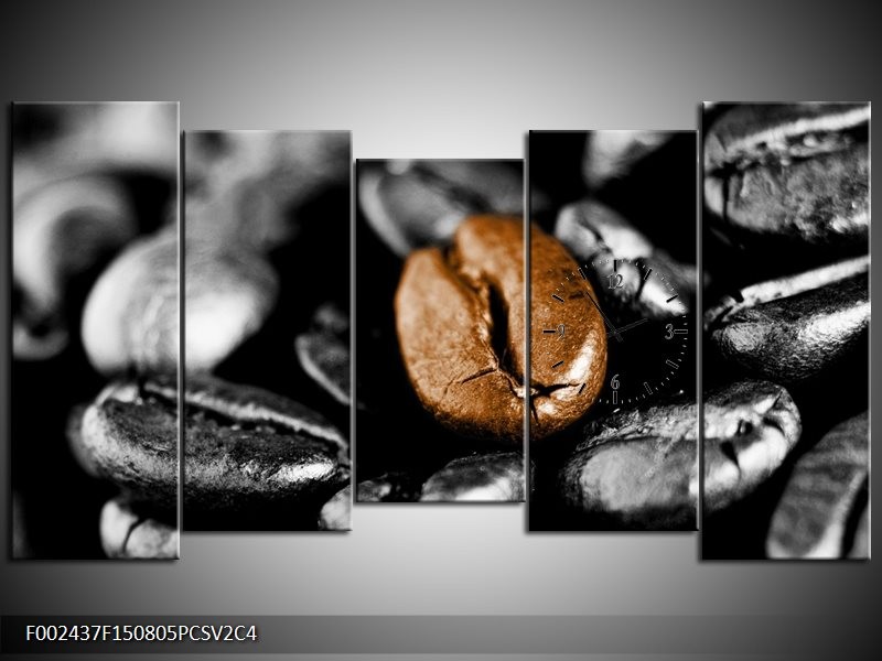 Klok schilderij Koffie | Bruin, Zwart, Grijs | 150x80cm 5Luik