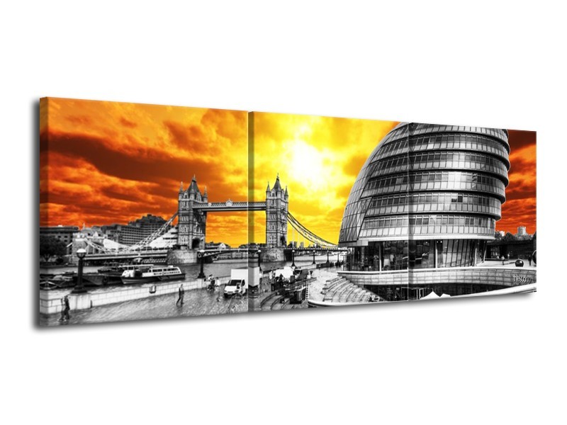 Glas schilderij Gebouw | Grijs, Geel, Oranje | 120x40cm 3Luik