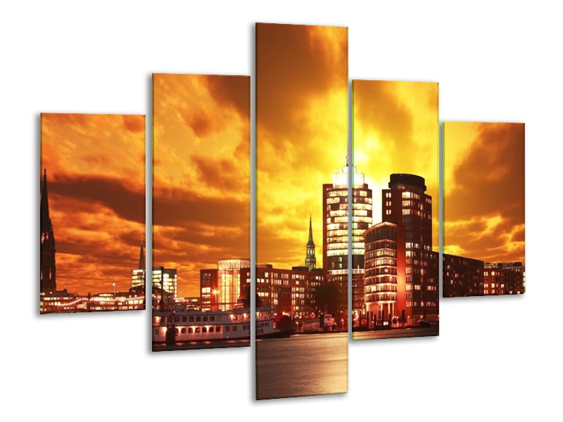 Glas schilderij Gebouw | Oranje, Bruin, Geel | 100x70cm 5Luik