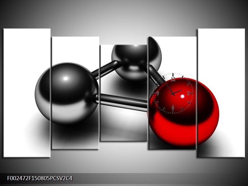Klok schilderij Abstract | Rood, Zwart, Grijs | 150x80cm 5Luik
