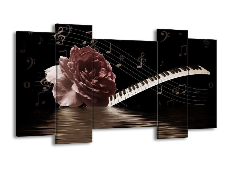 Canvas schilderij Roos | Bruin, Wit, Zwart | 120x65 5Luik
