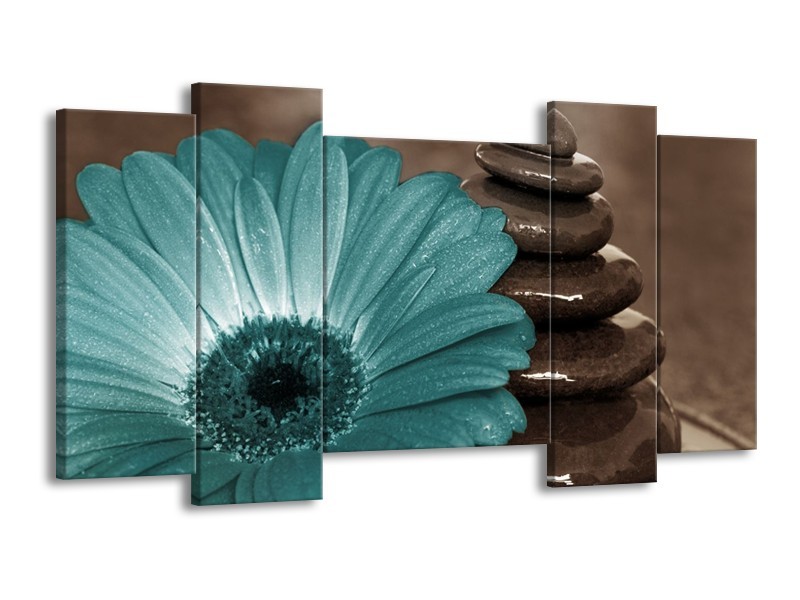 Canvas schilderij Bloem | Blauw, Wit, Grijs | 120x65 5Luik