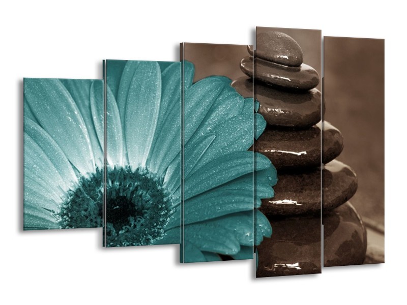 Canvas schilderij Bloem | Blauw, Wit, Grijs | 150x100cm 5Luik