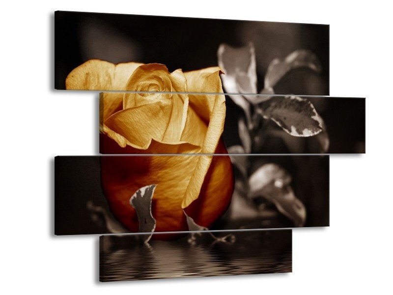 Canvas schilderij Roos | Geel, Wit, Grijs | 115x85cm 4Luik