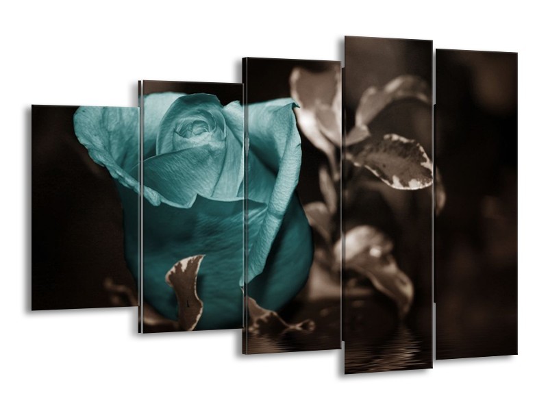 Canvas schilderij Roos | Blauw, Wit, Grijs | 150x100cm 5Luik