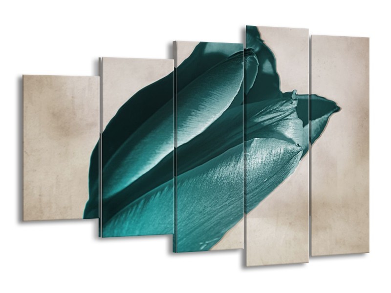 Canvas schilderij Tulp | Blauw, Grijs, Wit | 150x100cm 5Luik