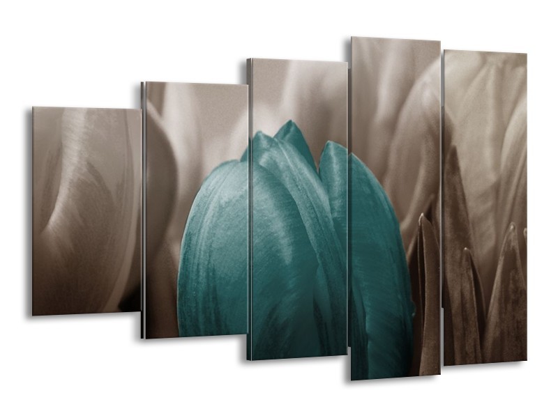Canvas schilderij Tulp | Blauw, Grijs, Wit | 150x100cm 5Luik
