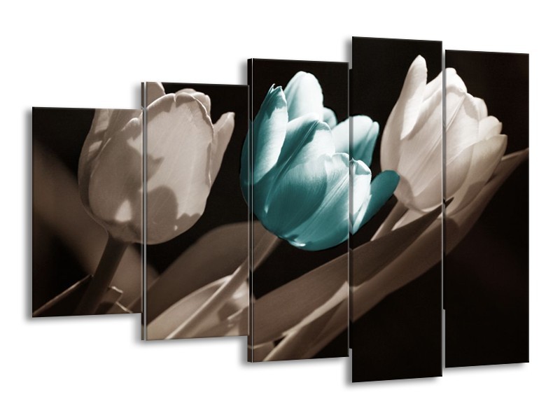 Canvas schilderij Tulp | Blauw, Grijs, Wit | 150x100cm 5Luik