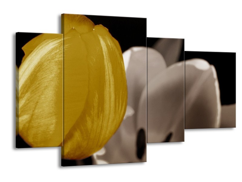 Canvas schilderij Tulp | Geel, Grijs, Wit | 120x75cm 4Luik