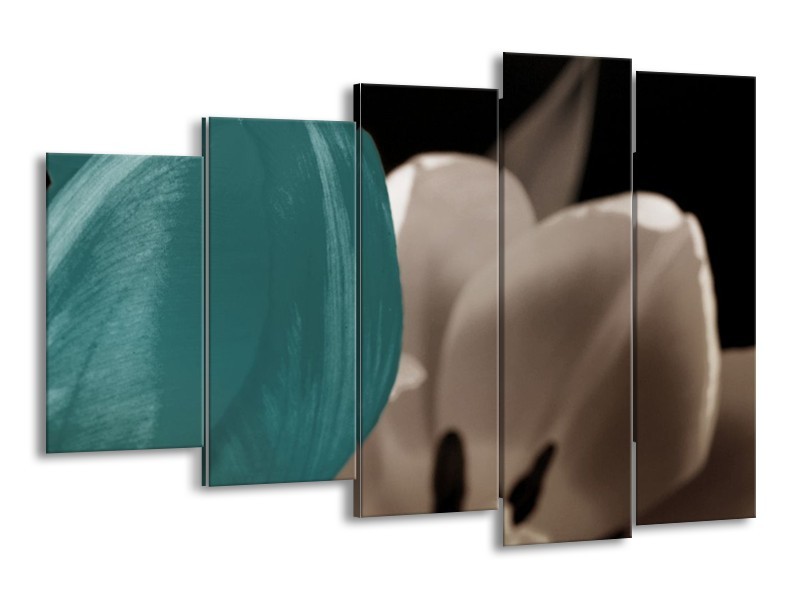Canvas schilderij Tulp | Blauw, Grijs, Wit | 150x100cm 5Luik
