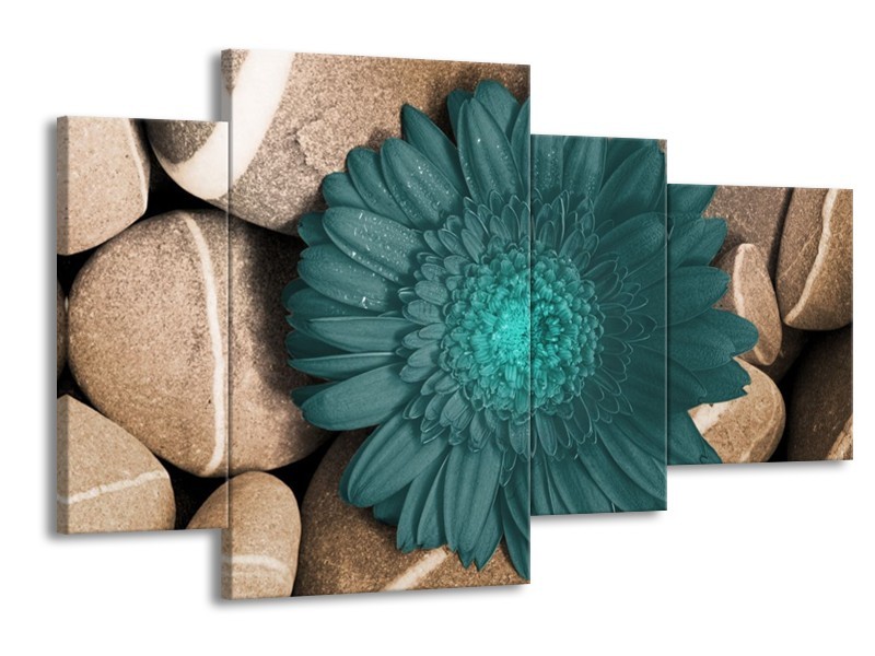 Canvas schilderij Bloem | Blauw, Grijs, Wit | 120x75cm 4Luik