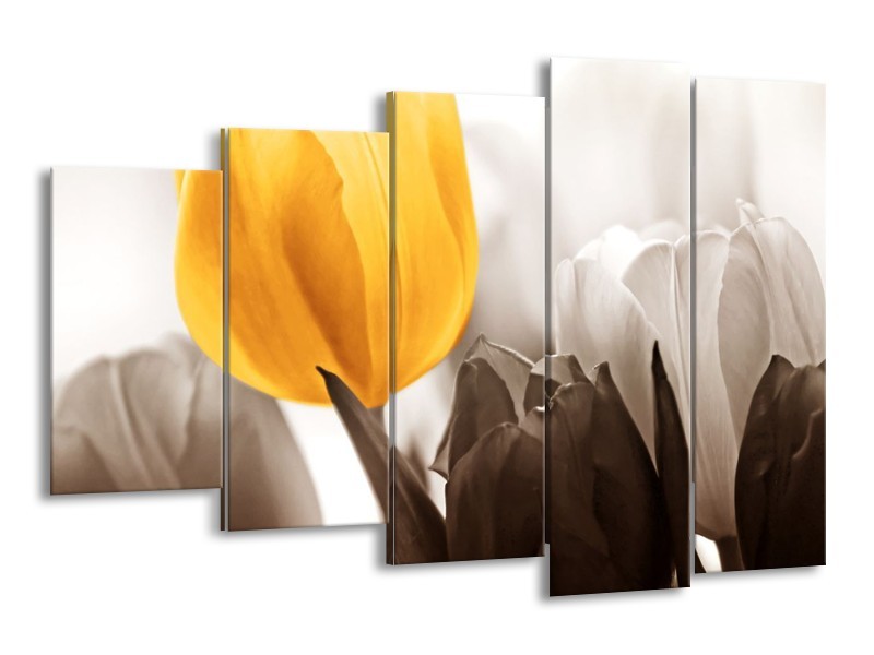 Canvas schilderij Tulpen | Geel, Wit, Grijs | 150x100cm 5Luik